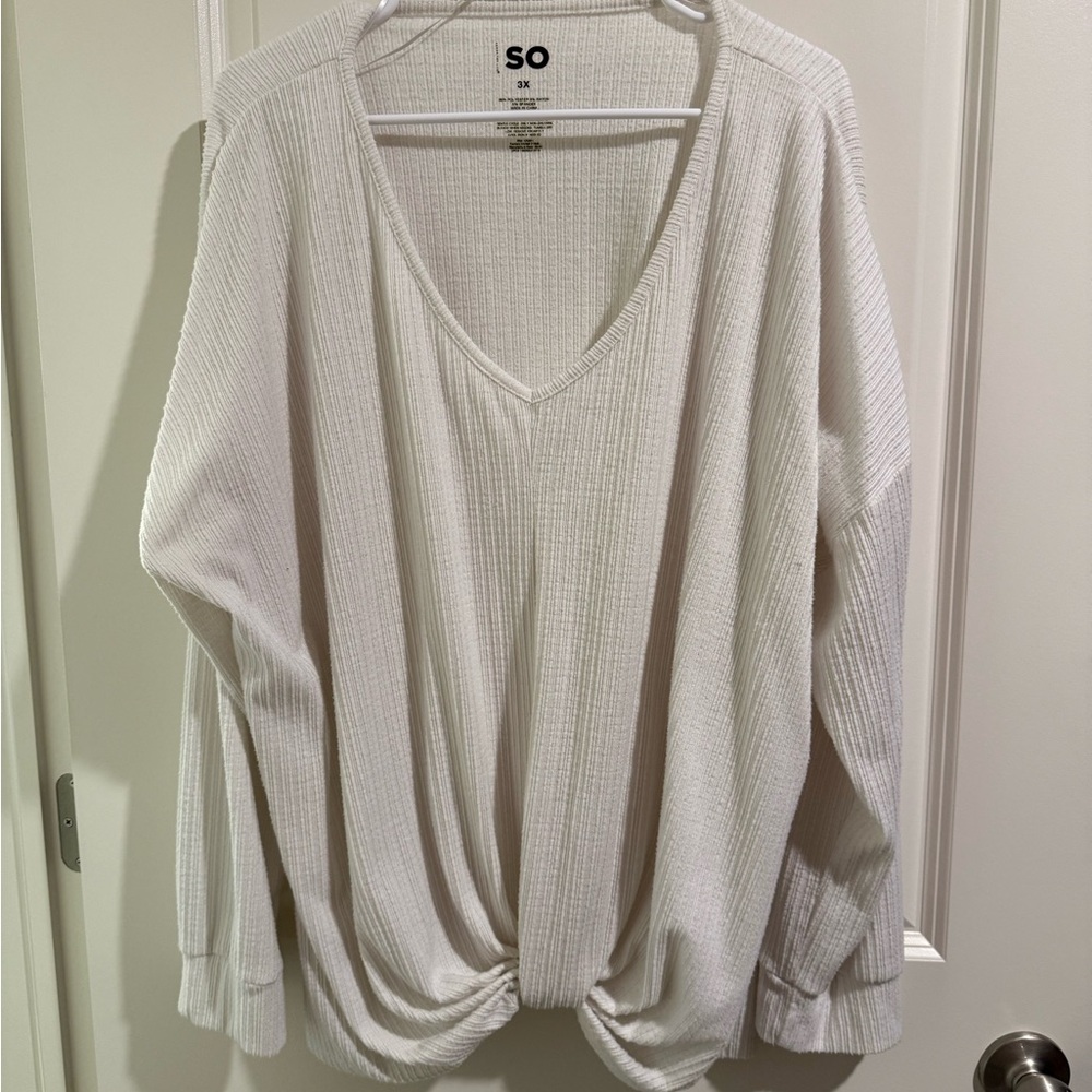 SO Off White Ribbed Tie Front top